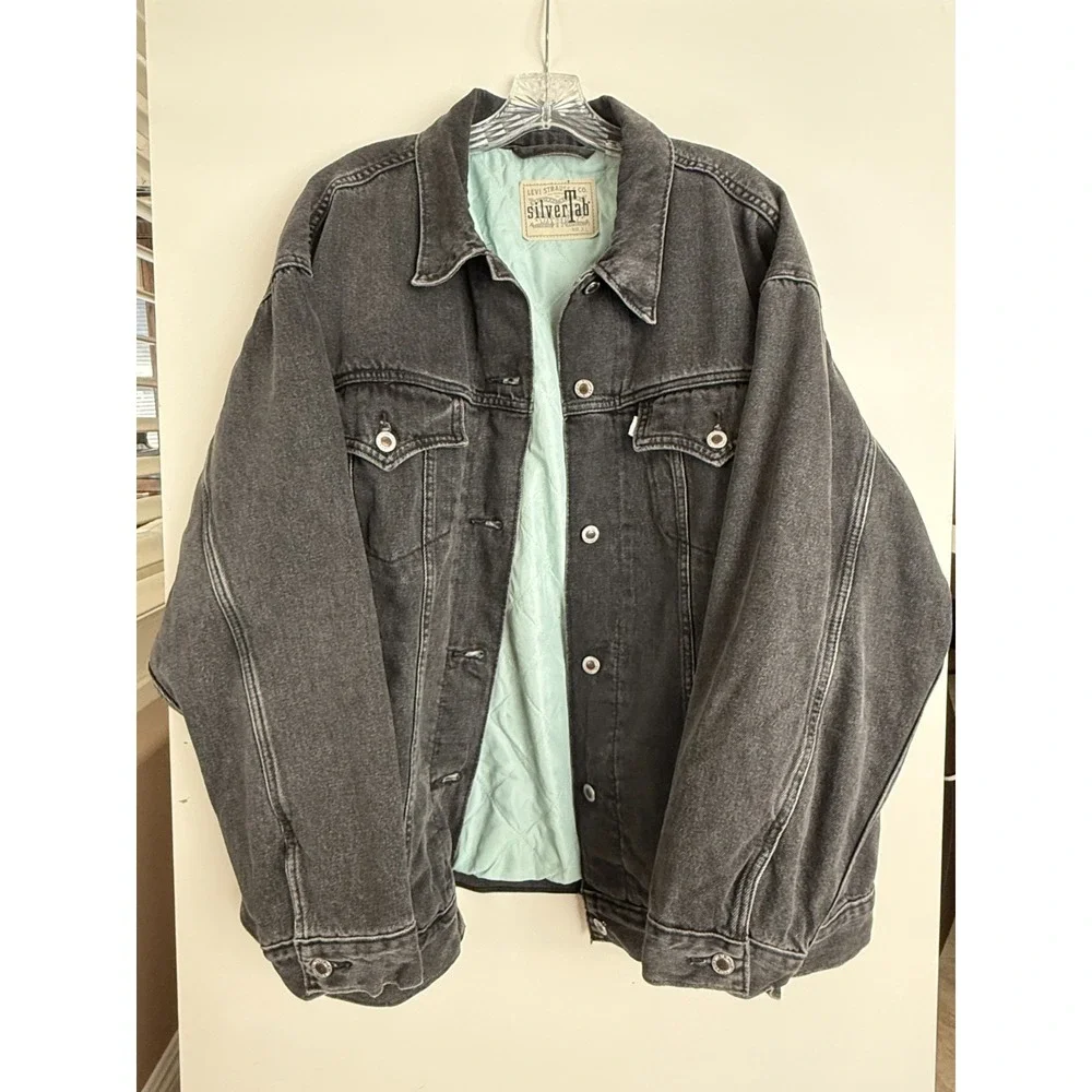 VTG 90s Levis SilverTab Mens Loose Fit Denim Trucker Jacket Washed Black XL